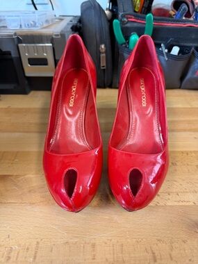 Sergio Rossi Red Patent Peep-Toe Pumps